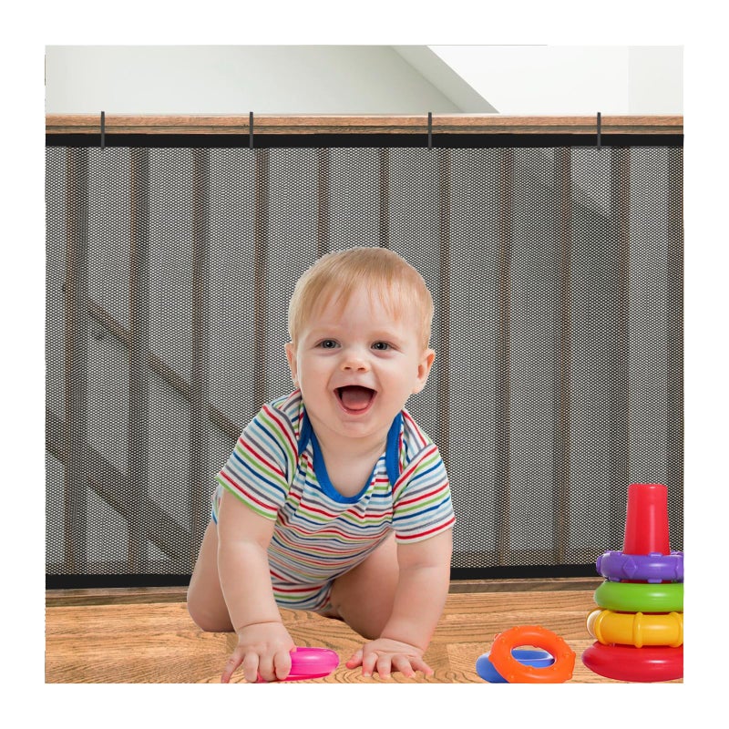 Gulissa Stair Netting Child Safety Net, Baby Gate for Stairs with No Drilling, Stairway Net, 16.4 ft L x 2.56 ft H, Banister Guard, Balcony Banister Stair Net for Child, Small pet,Toy- Indoor & Outdoor(Black) - Image 1
